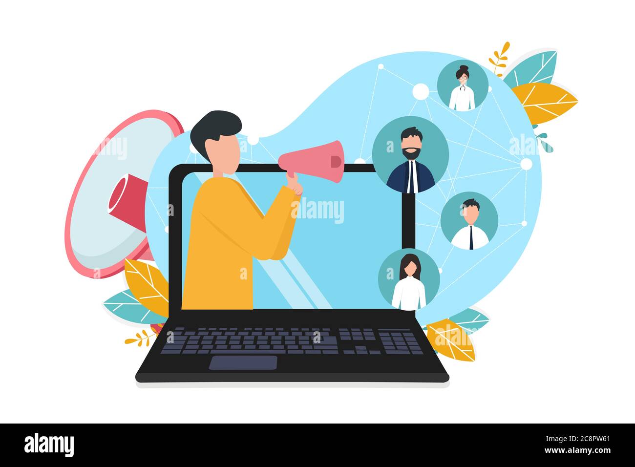 Communication Illustration, Computer User Communicating Through Laptop ...