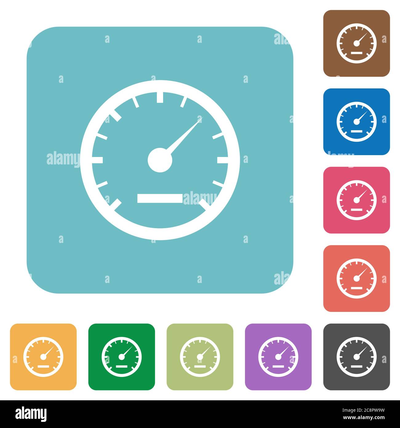 Flat speedometer icons on rounded square color backgrounds Stock Vector ...