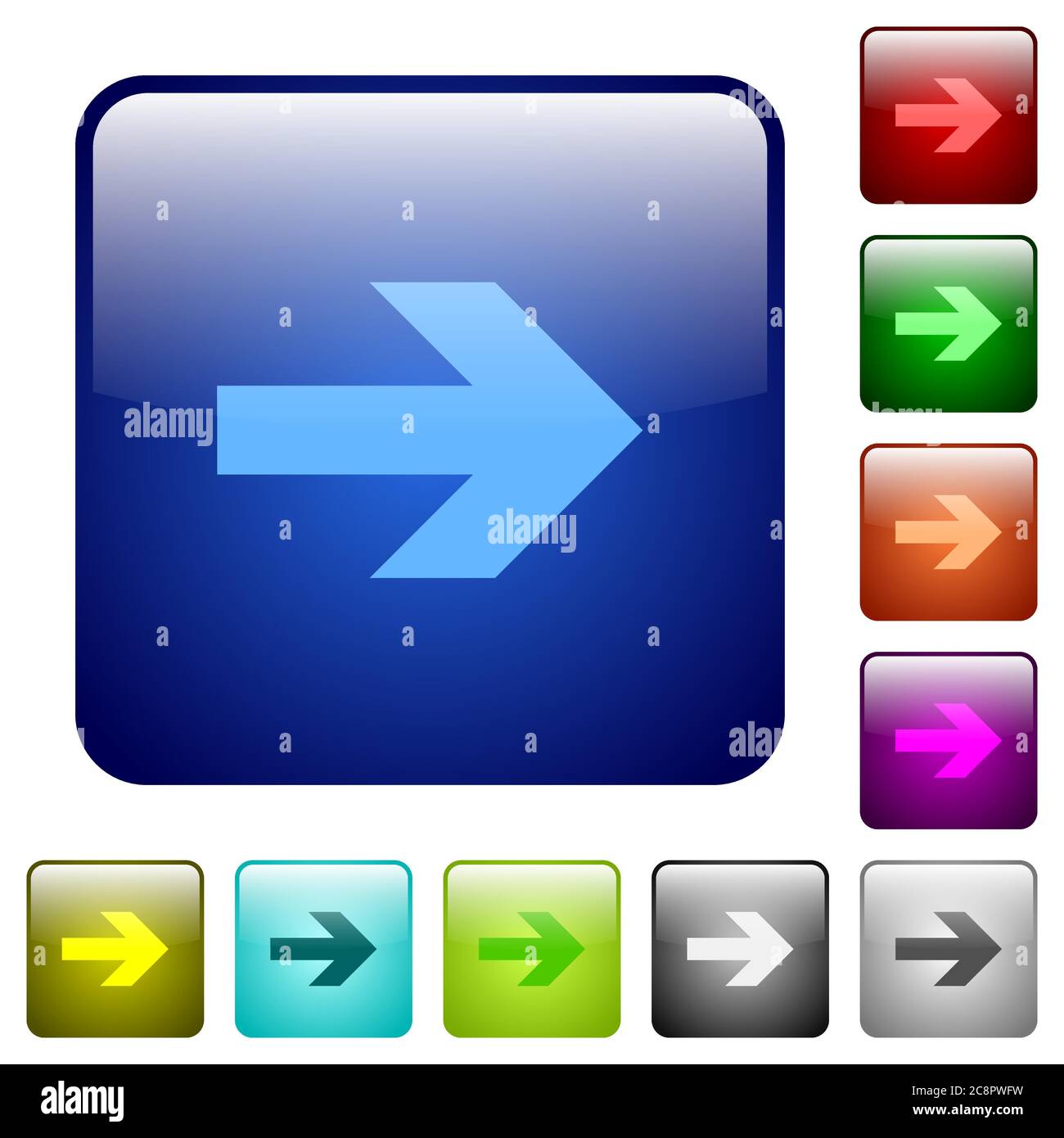 Set of right arrow color glass rounded square buttons Stock Vector ...
