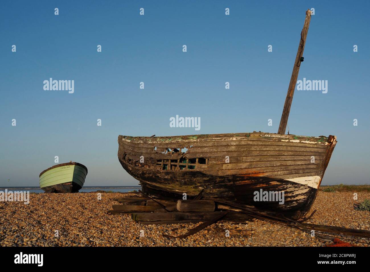 Two boats on Dungeness beach Stock Photo