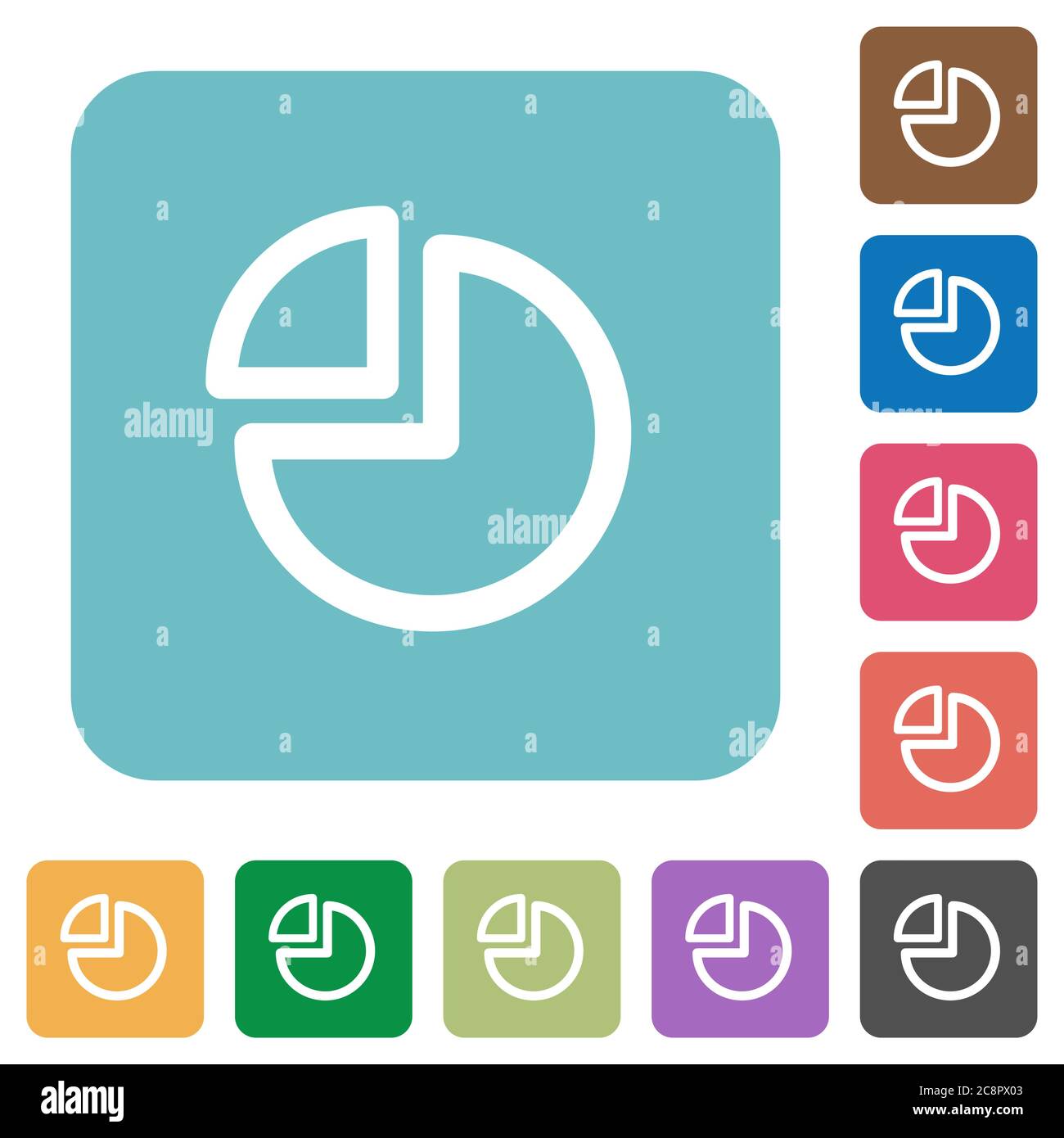 Flat pie chart icons on rounded square color backgrounds. Stock Vector