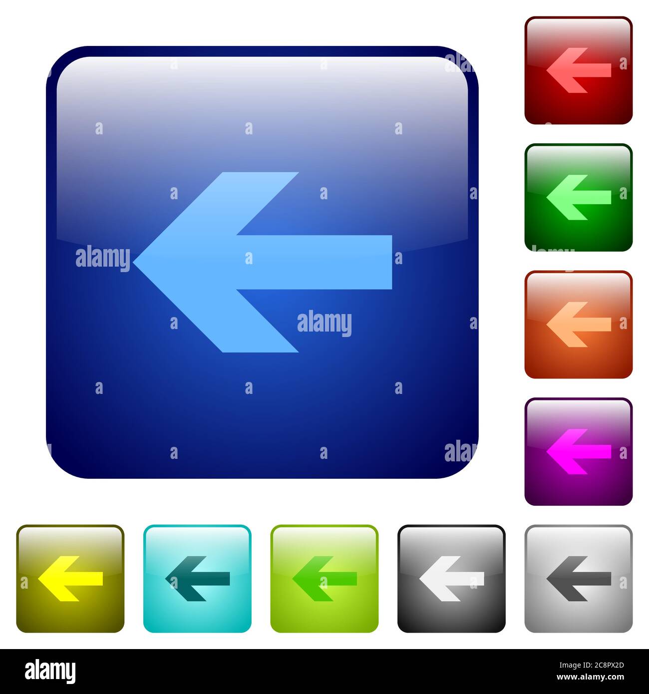 Set of left arrow color glass rounded square buttons Stock Vector Image ...