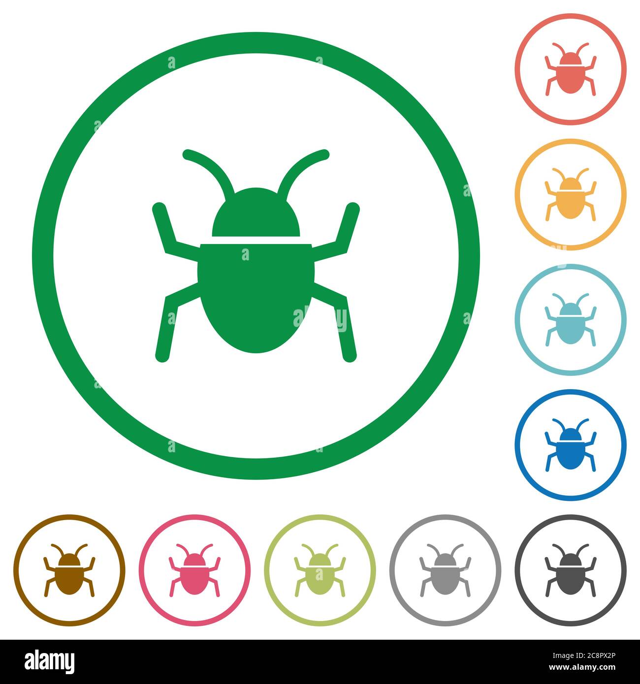 Set of computer bug color round outlined flat icons on white background ...