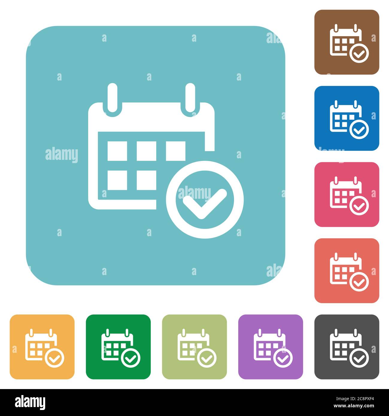 Flat calendar check icons on rounded square color backgrounds Stock ...