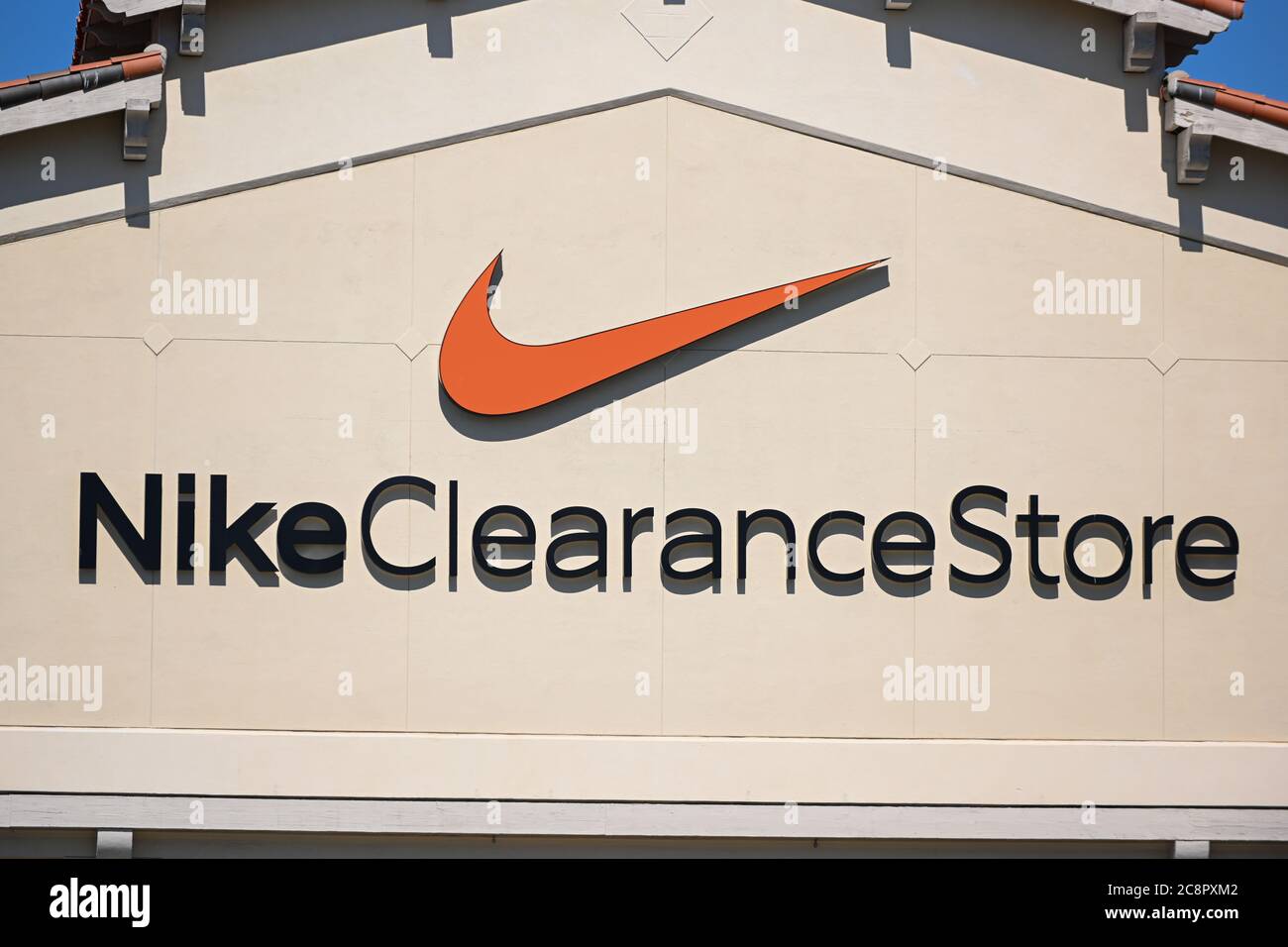 General overall view of Nike Clearance Store signage amid the
