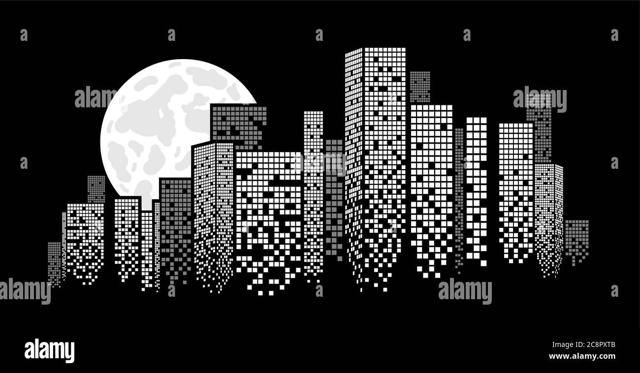 Outline Of Metropolis Silhouette Under Full Moon Vector Illustration Stock Vector Image Art Alamy