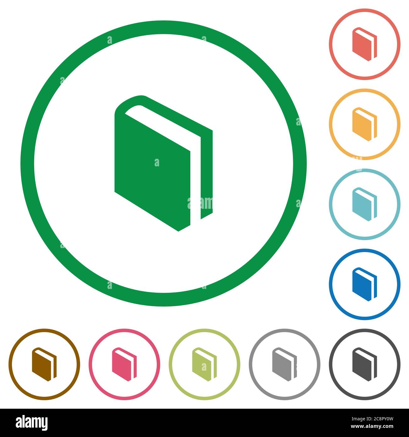 Set of book color round outlined flat icons on white background Stock ...