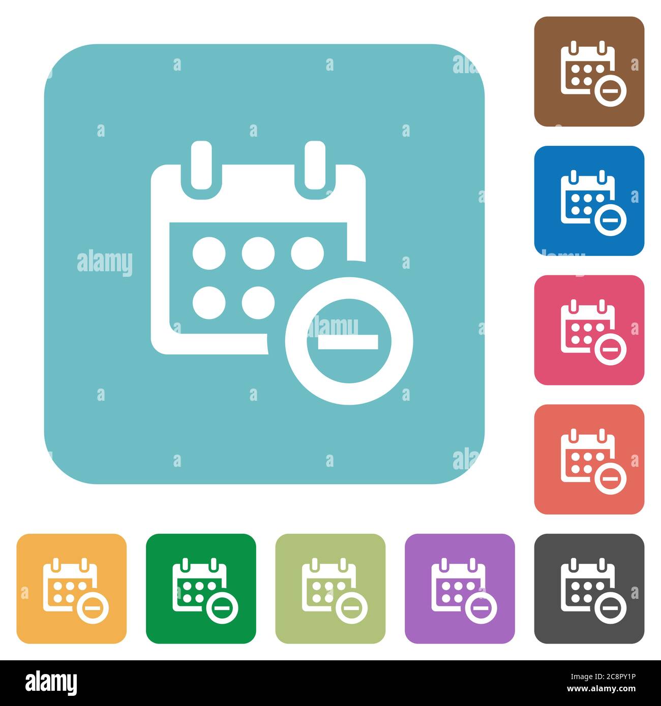 Flat remove from calendar icons on rounded square color backgrounds. Stock Vector
