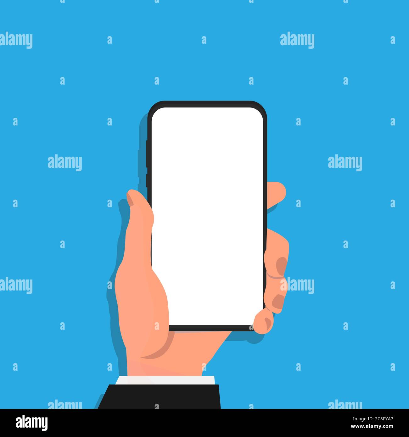 Hand Holding Phone With Empty Screen, Blue Background, Vector ...