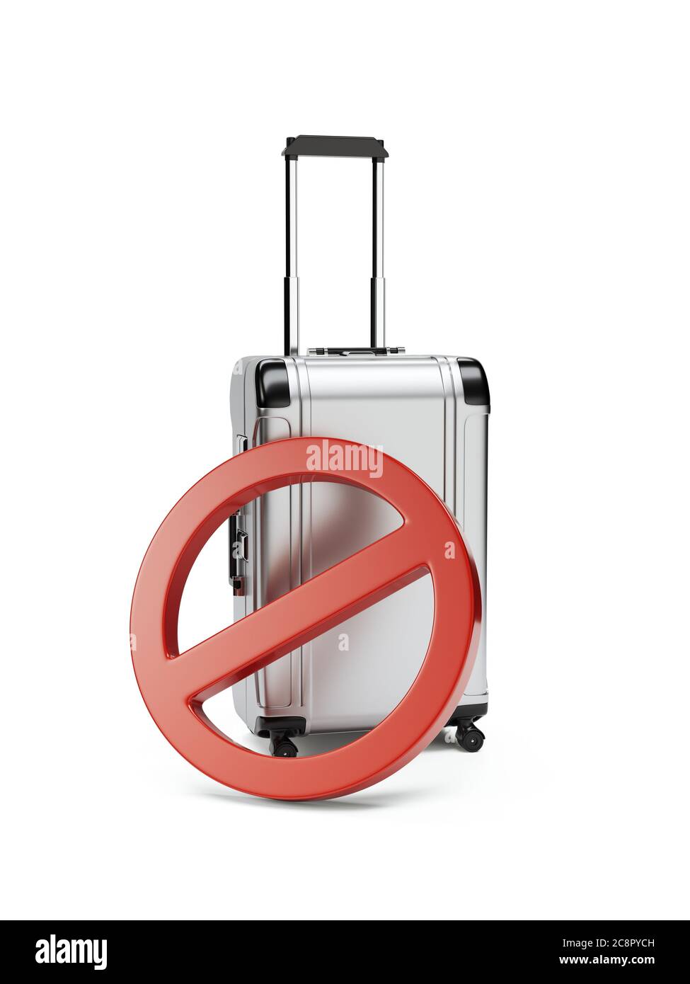2019-nCoV corona  coronavirus pandemic caution concept with travel suitcase and red circle prohibition sign. 3d rendering illustration Stock Photo