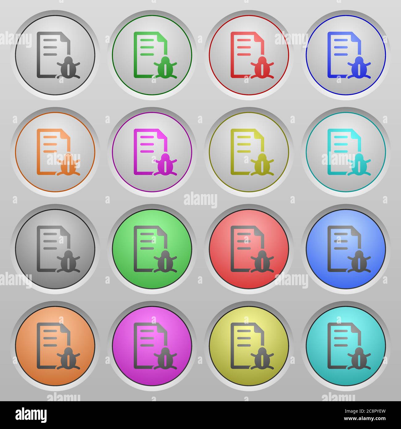 Set of bug report plastic sunk spherical buttons. Stock Vector