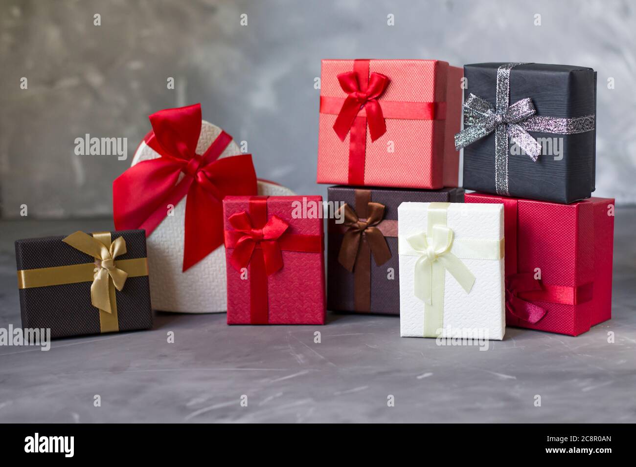 gift box. Many boxes for congratulations. Birthday gift. Valentine gift. A Christmas gift. Copyspace Stock Photo