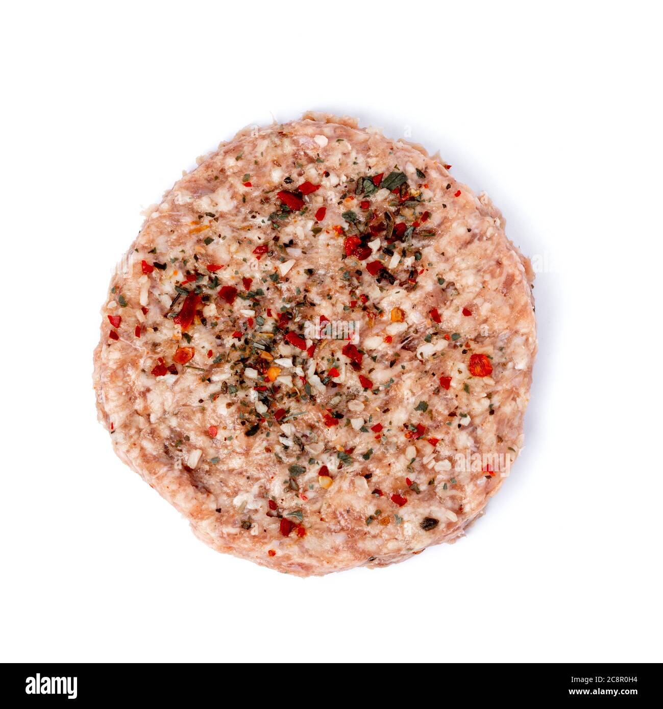 Raw fresh large beef burger isolated on white background Stock Photo