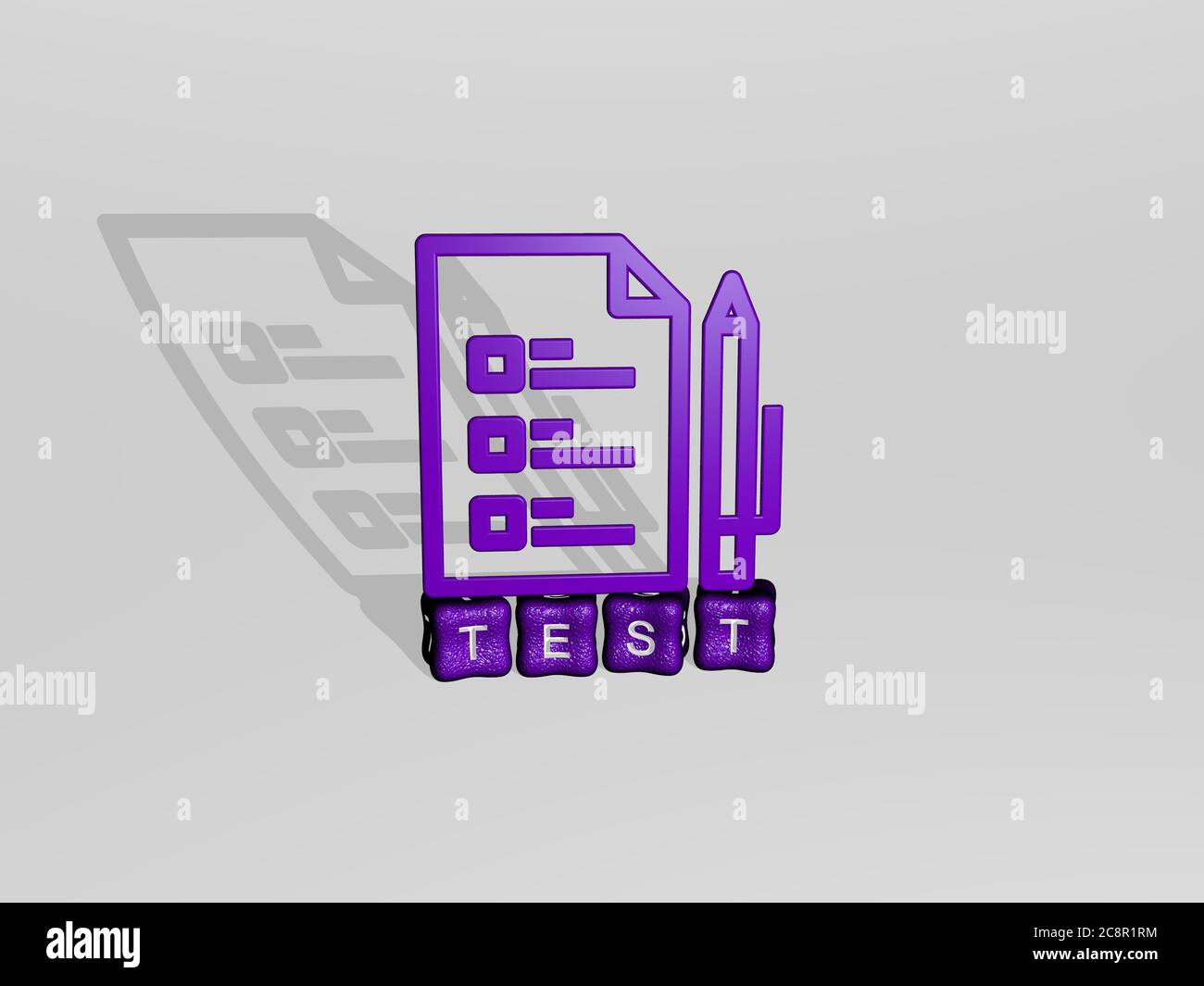 3D representation of test with icon on the wall and text arranged by ...