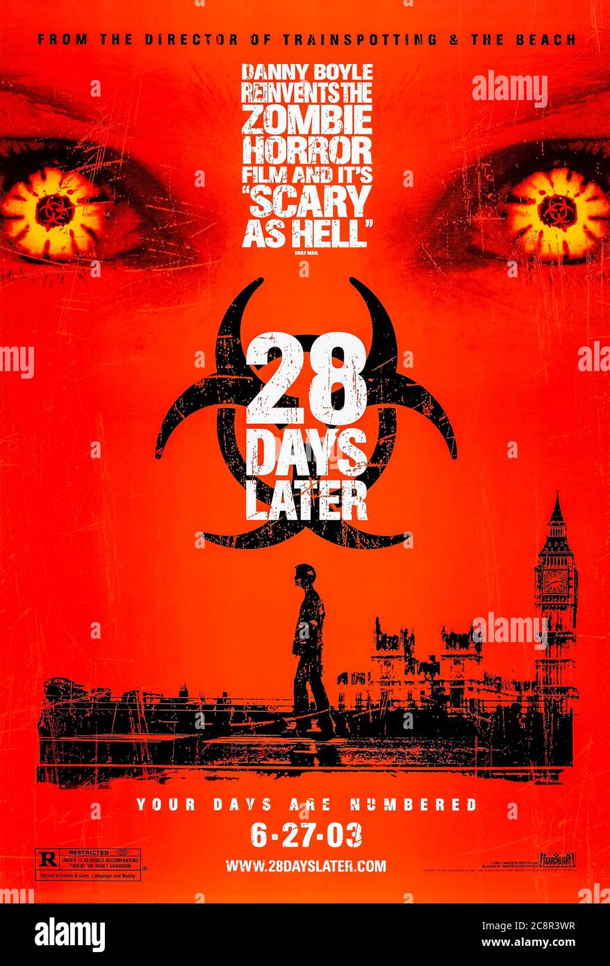 28 Days Later (2002) directed by Danny Boyle and starring Cillian Murphy, Naomie Harris, Christopher Eccleston and Brendan Gleeson. British post-apocalyptic survival horror about an incurable Rage virus that turns the infected in to violent monsters. Stock Photo