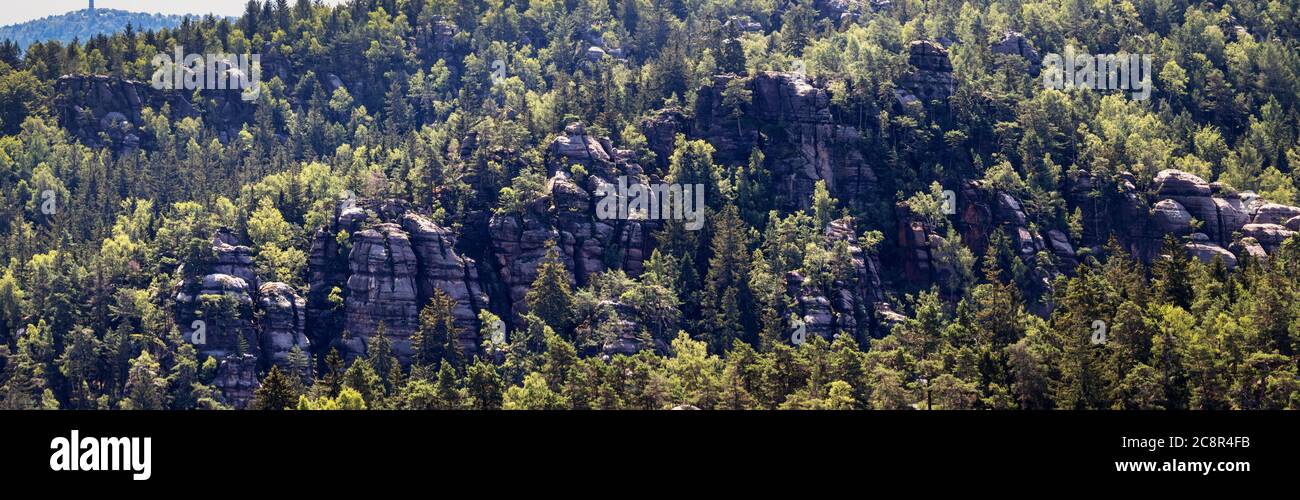 view of the Jonsdorf rock city and the millstone quarries Stock Photo