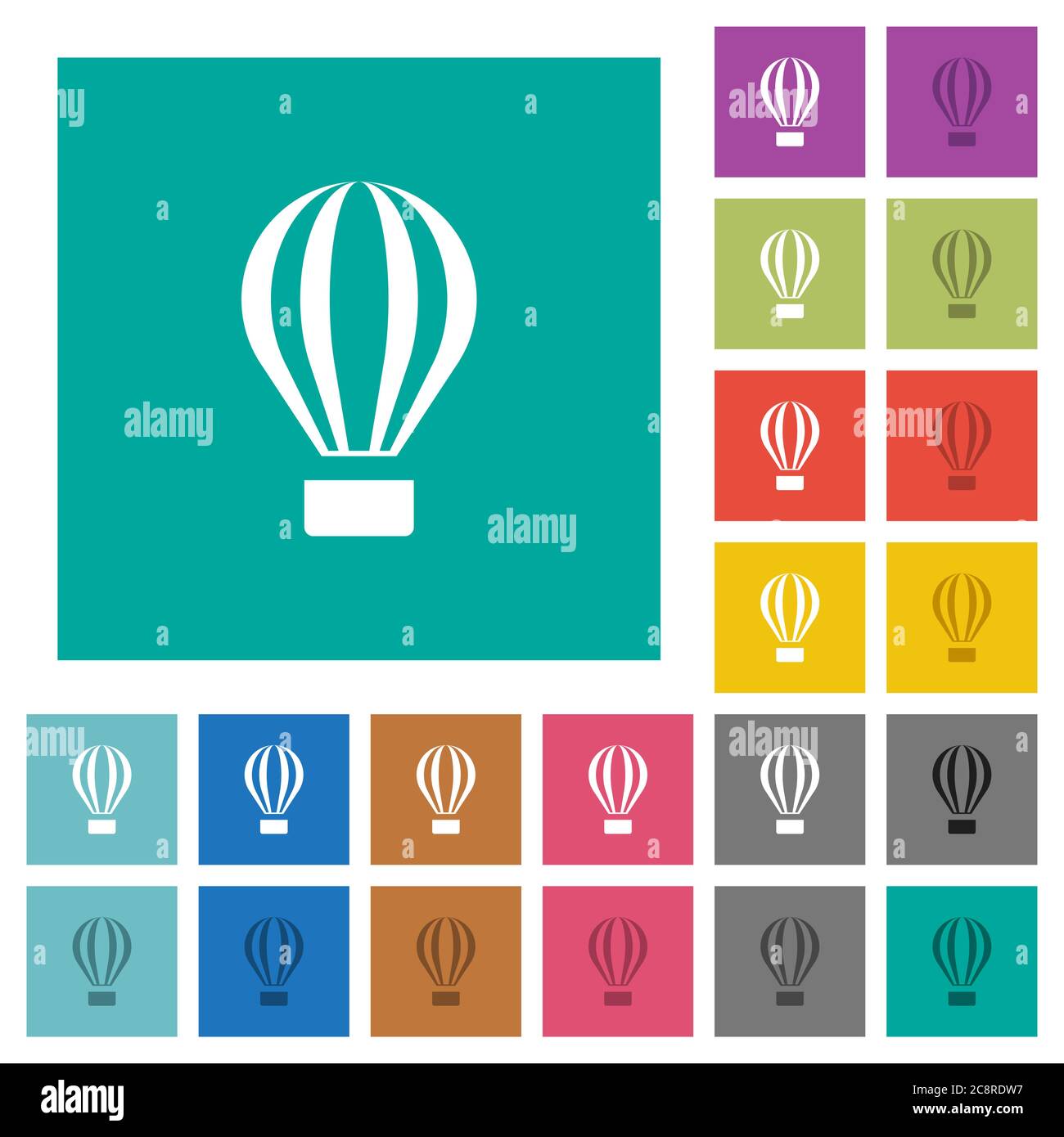 Air balloon multi colored flat icons on plain square backgrounds ...