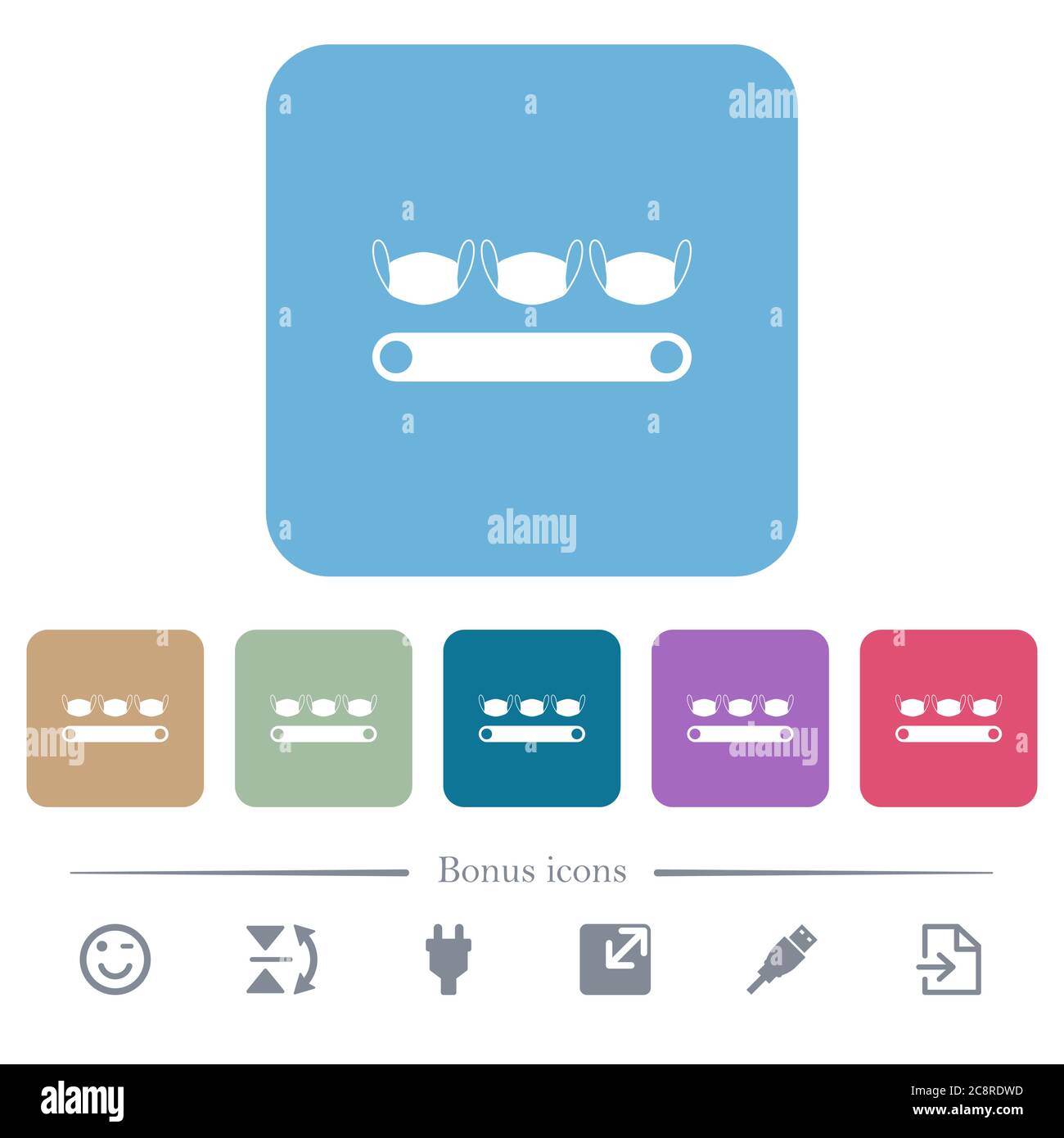 Mask manufacturing white flat icons on color rounded square backgrounds ...