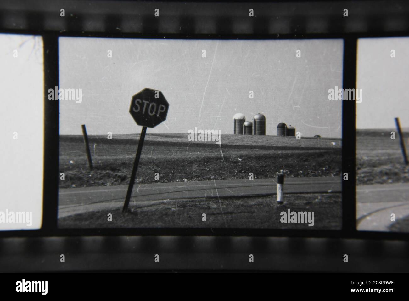 Fine 1970s vintage black and white photography of a stop sign standing ...