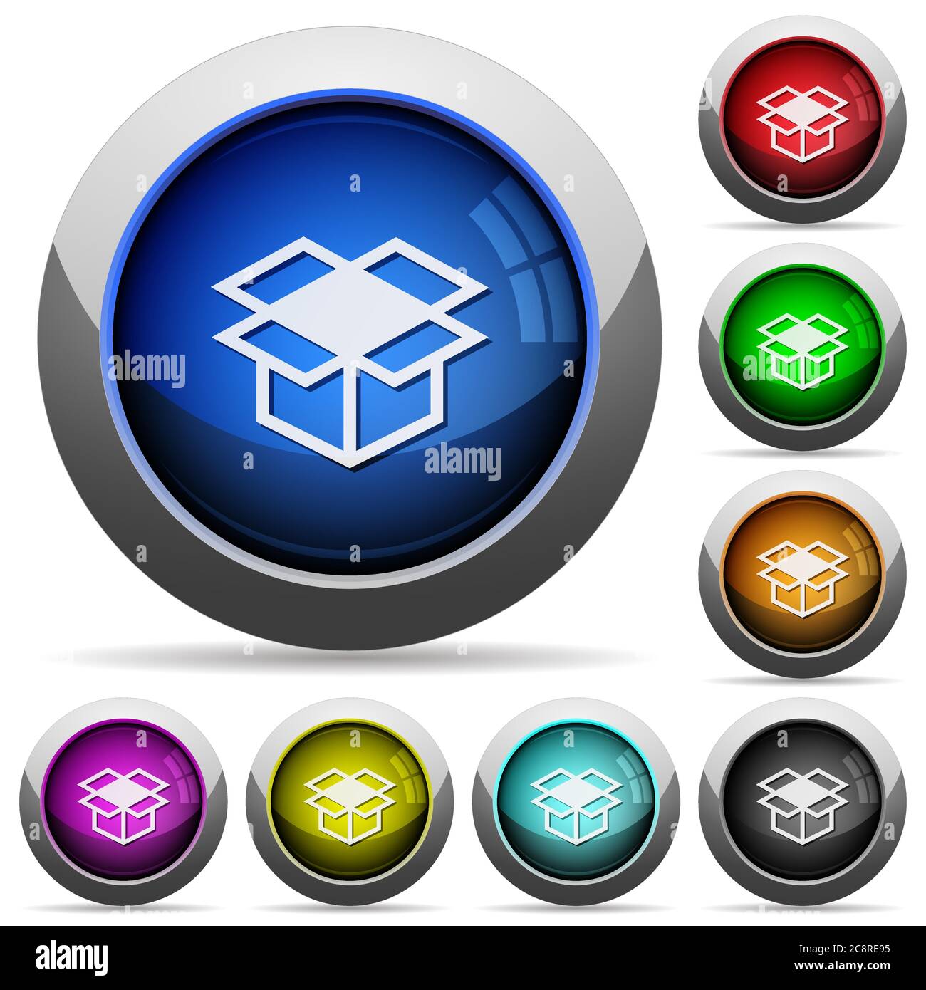 Set of round glossy Open box buttons. Arranged layer structure Stock ...