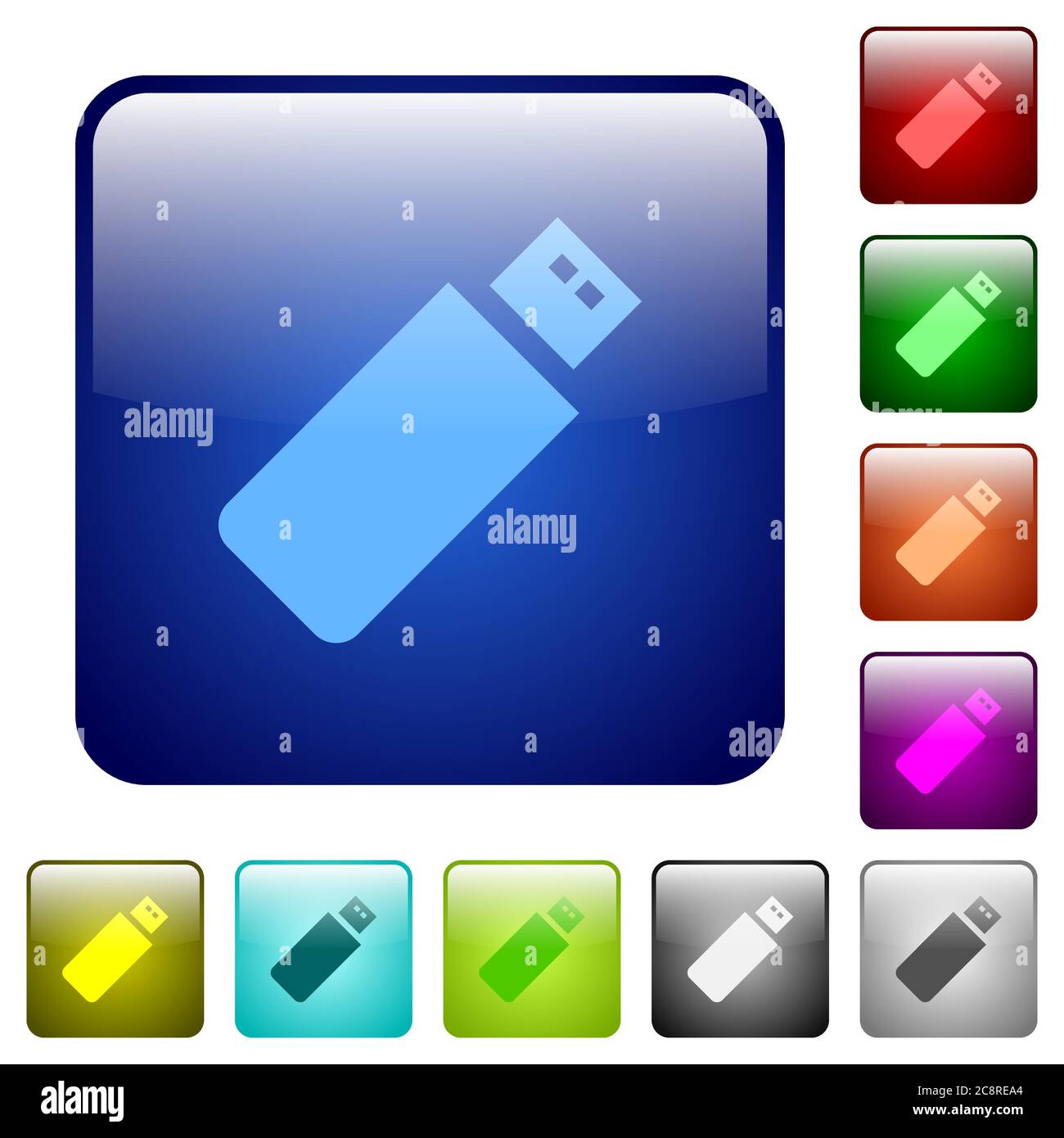 Set of pendrive color glass rounded square buttons Stock Vector