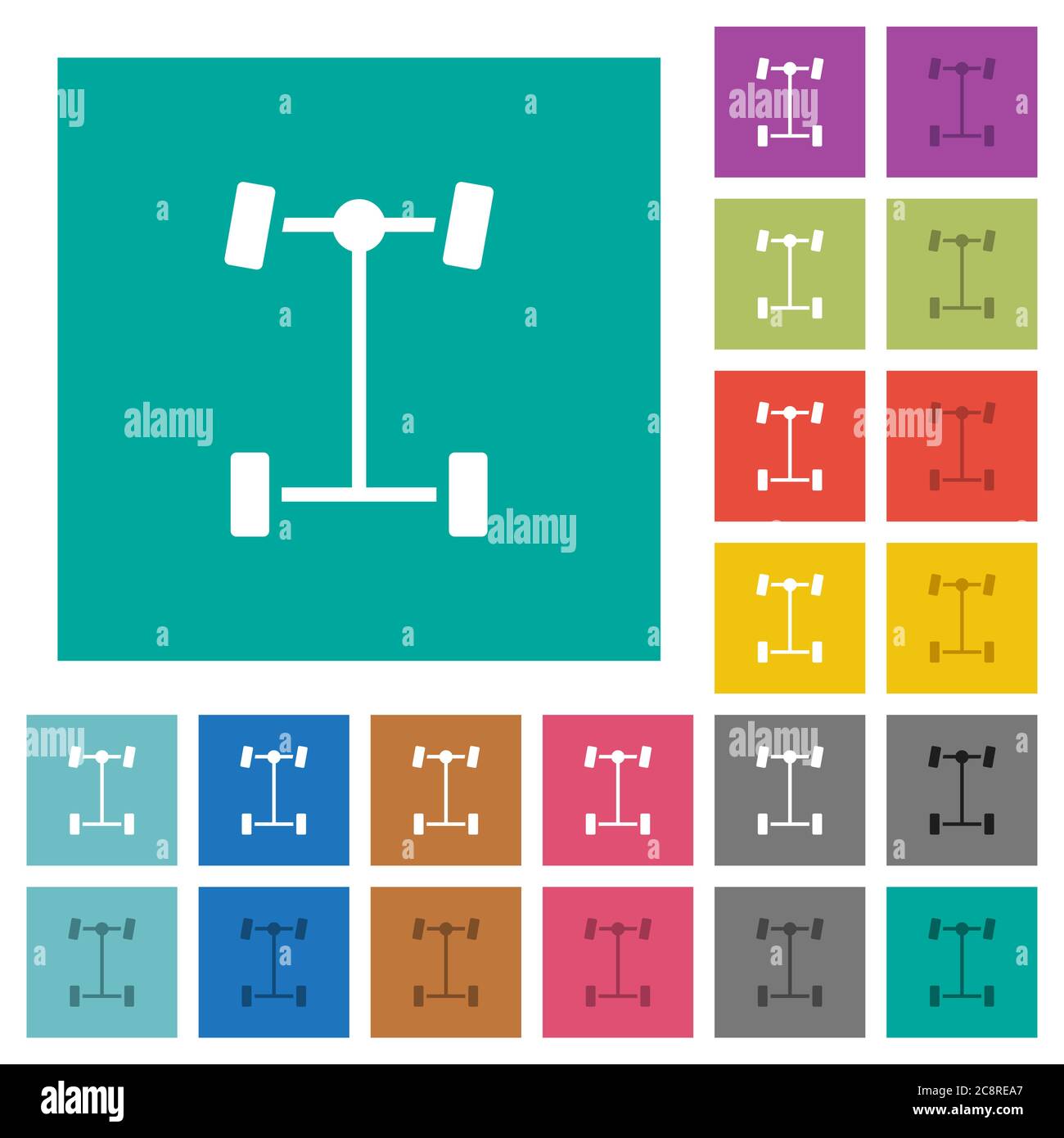 Front differential multi colored flat icons on plain square backgrounds ...