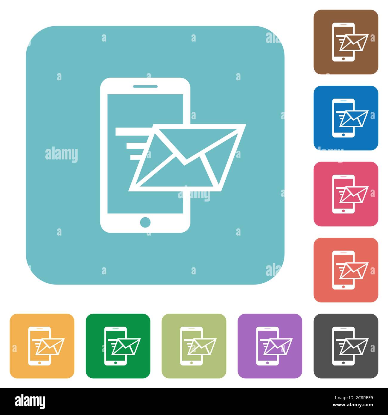 Flat sending email icons on rounded square color backgrounds Stock ...