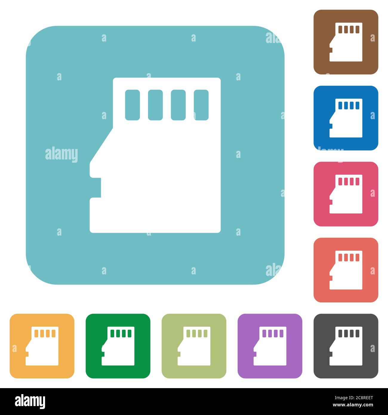 Flat micro SD memory card icons on rounded square color backgrounds. Stock Vector