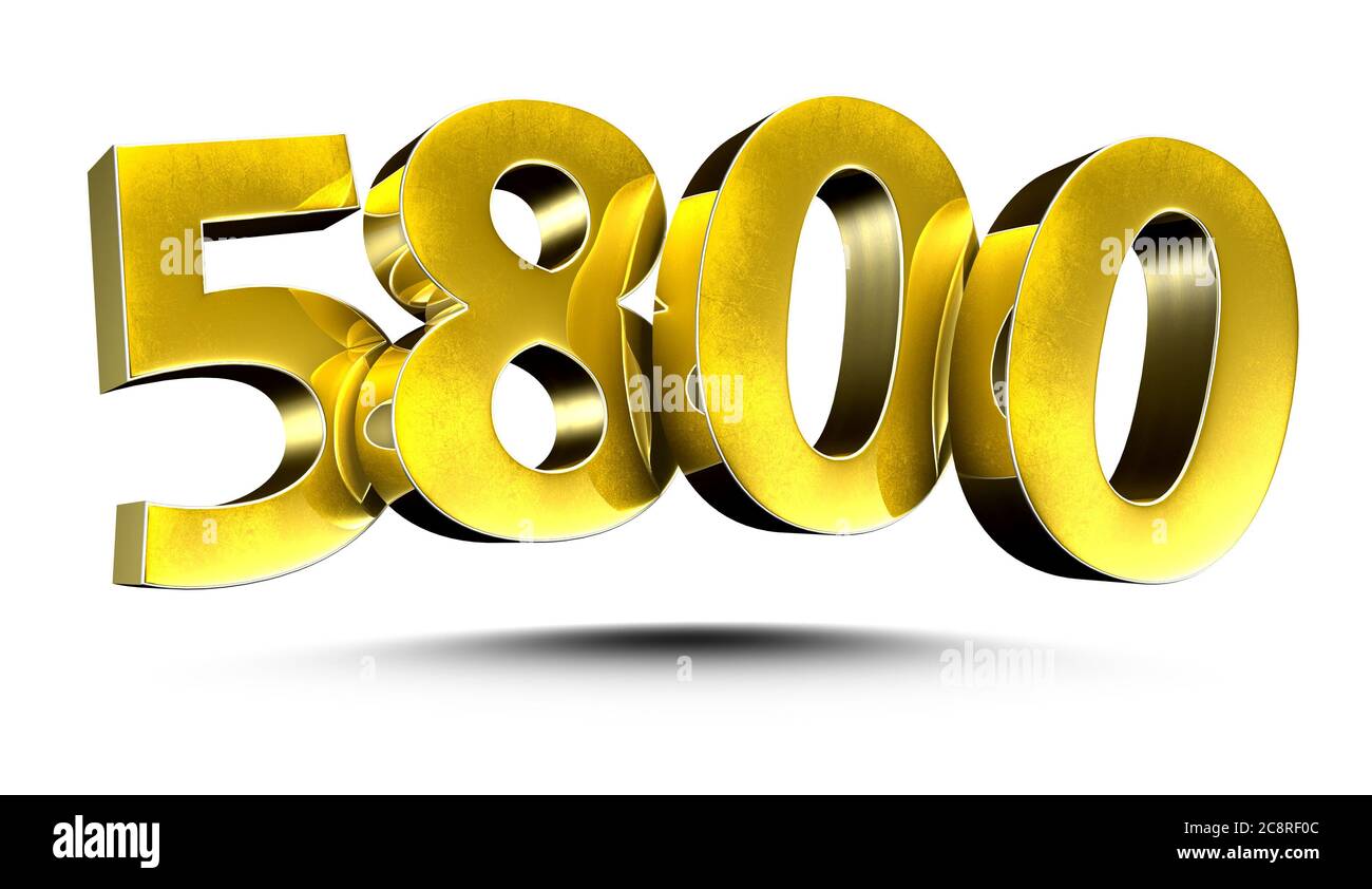 3D illustration Golden number 5800 isolated on a white background.(with ...