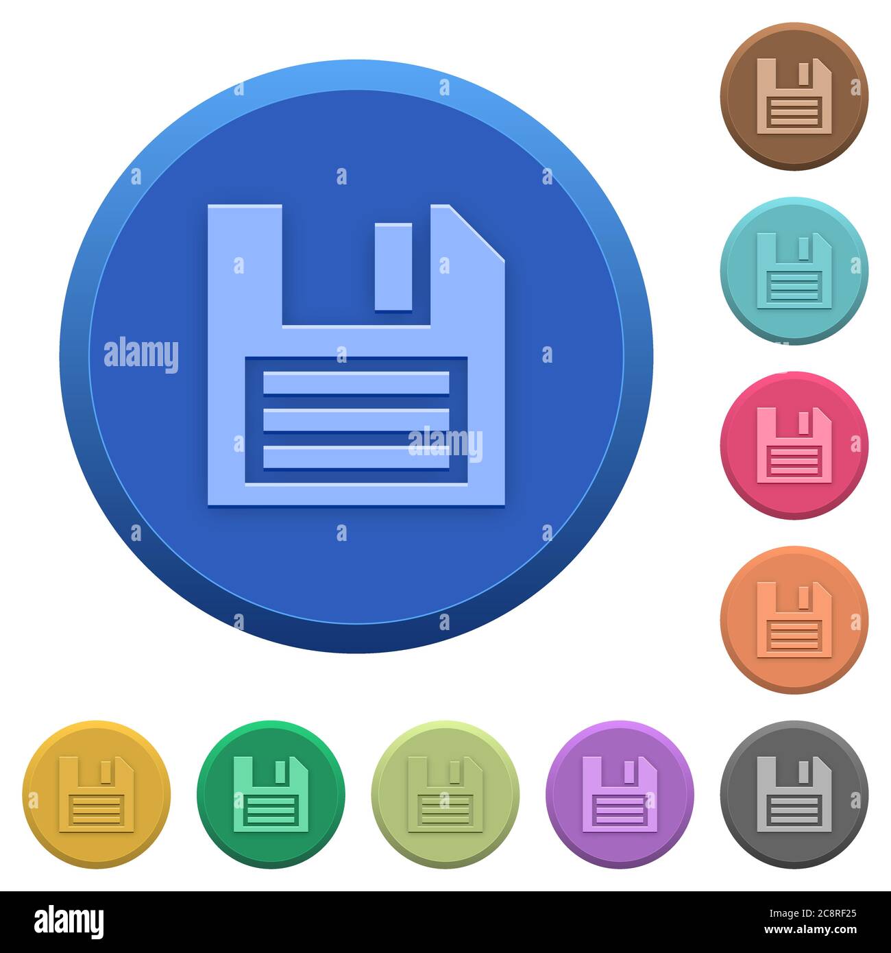 Set of round color embossed floppy disk buttons Stock Vector