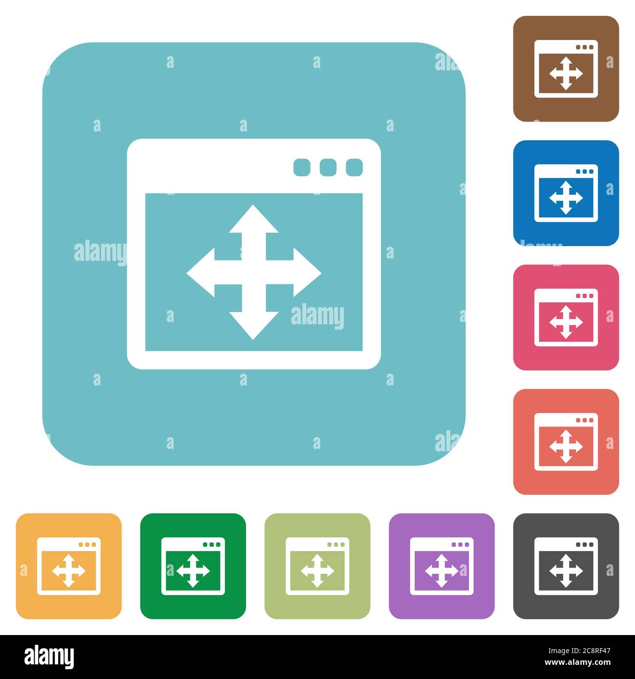 Flat move window icons on rounded square color backgrounds. Stock Vector