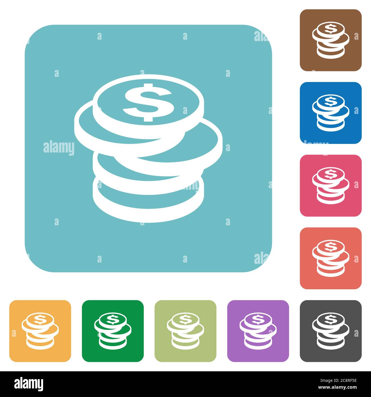 Flat dollar coins icons on rounded square color backgrounds Stock ...