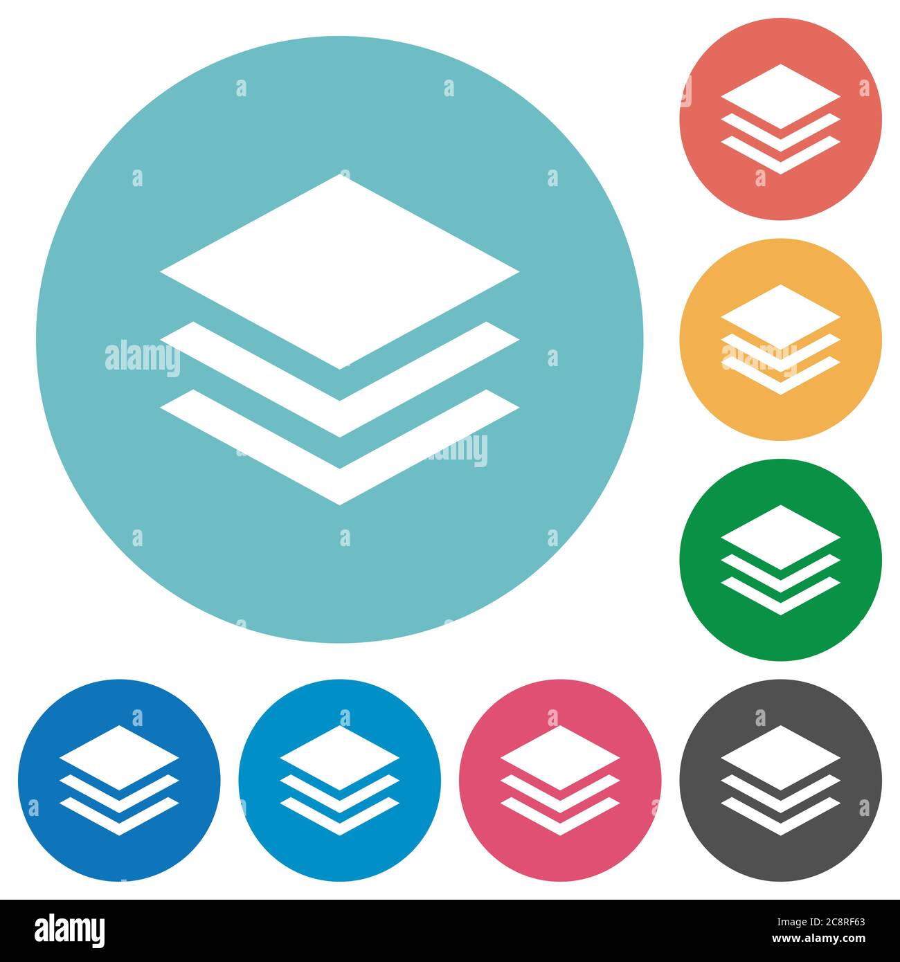 Flat layers icon set on round color background. Stock Vector