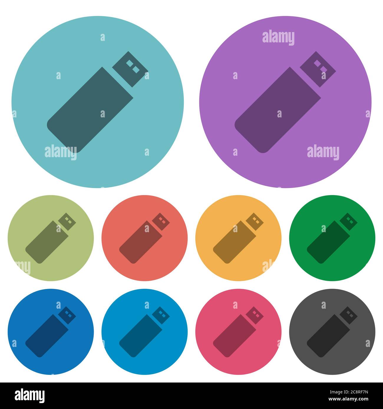 Color pendrive flat icon set on round background. Stock Vector