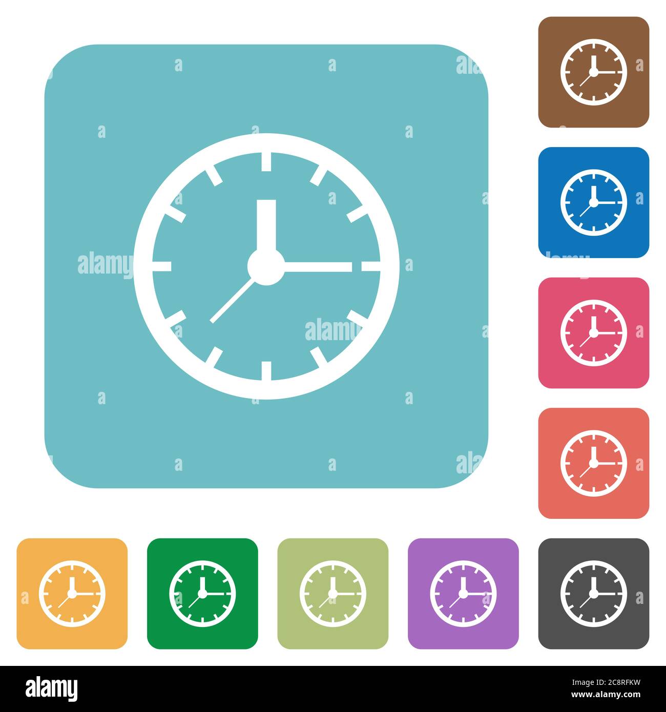 Flat clock icons on rounded square color backgrounds Stock Vector Image ...