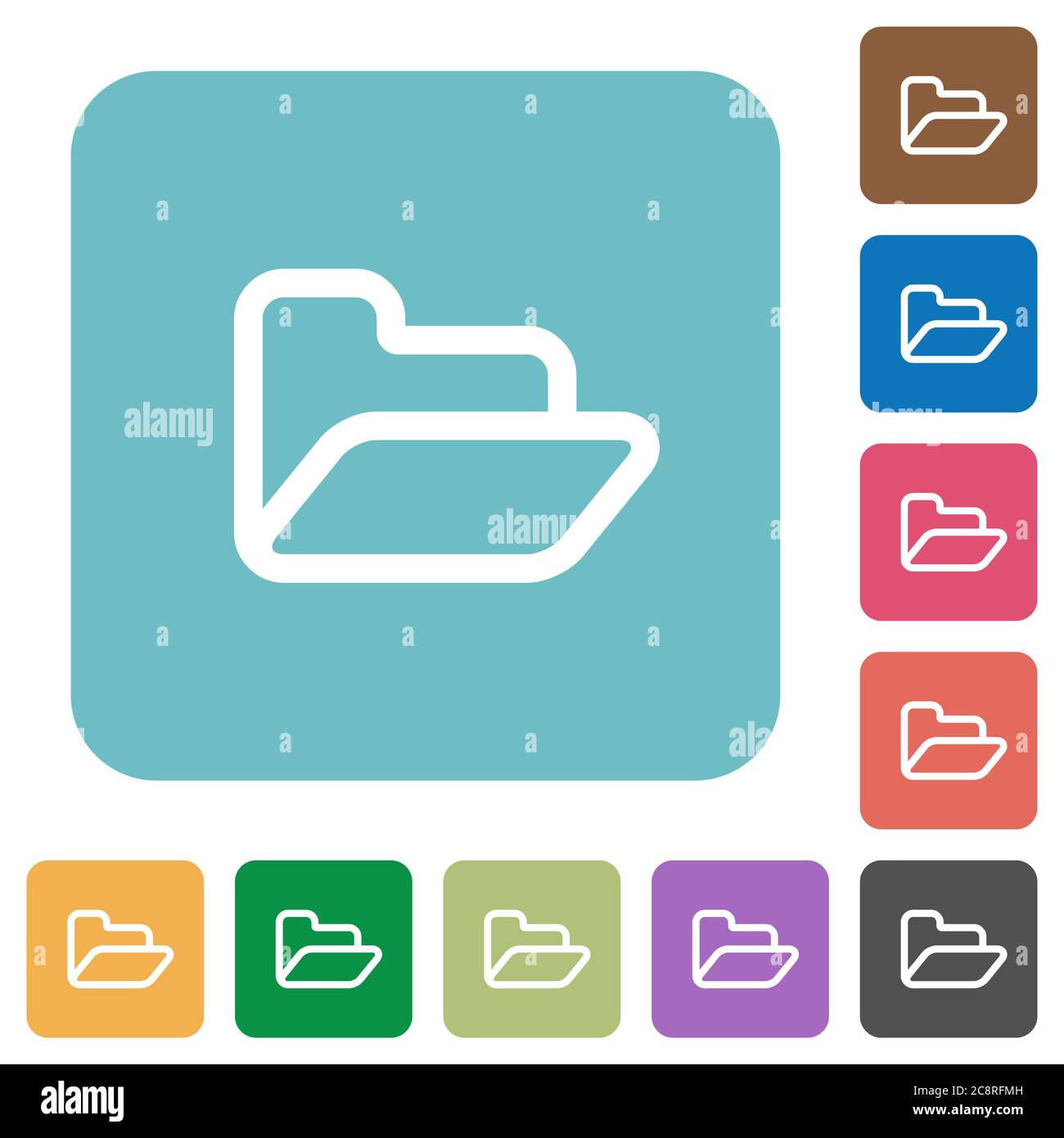 Flat open folder icons on rounded square color backgrounds. Stock Vector