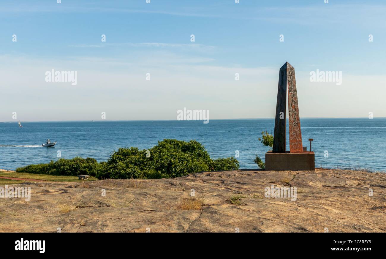 Groton, Connecticut - June 20, 2020: A monument on Avery Point Beach in Groton, Connecticut Stock Photo