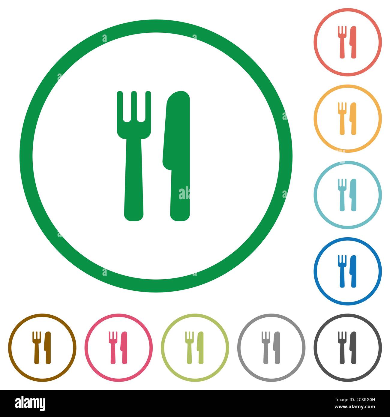 Set of Cutlery color round outlined flat icons on white background ...