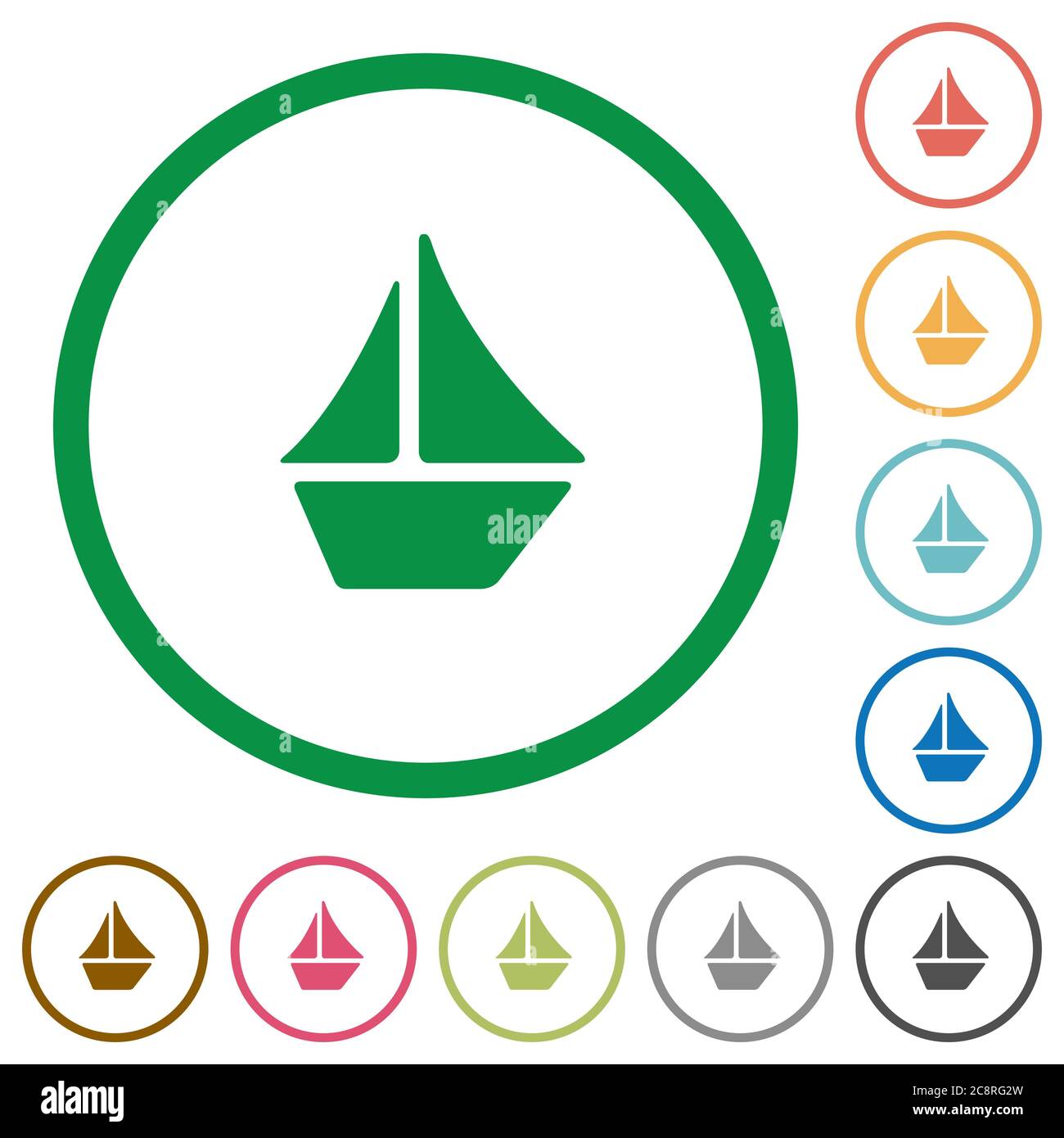 Set of Sailboat color round outlined flat icons on white background ...