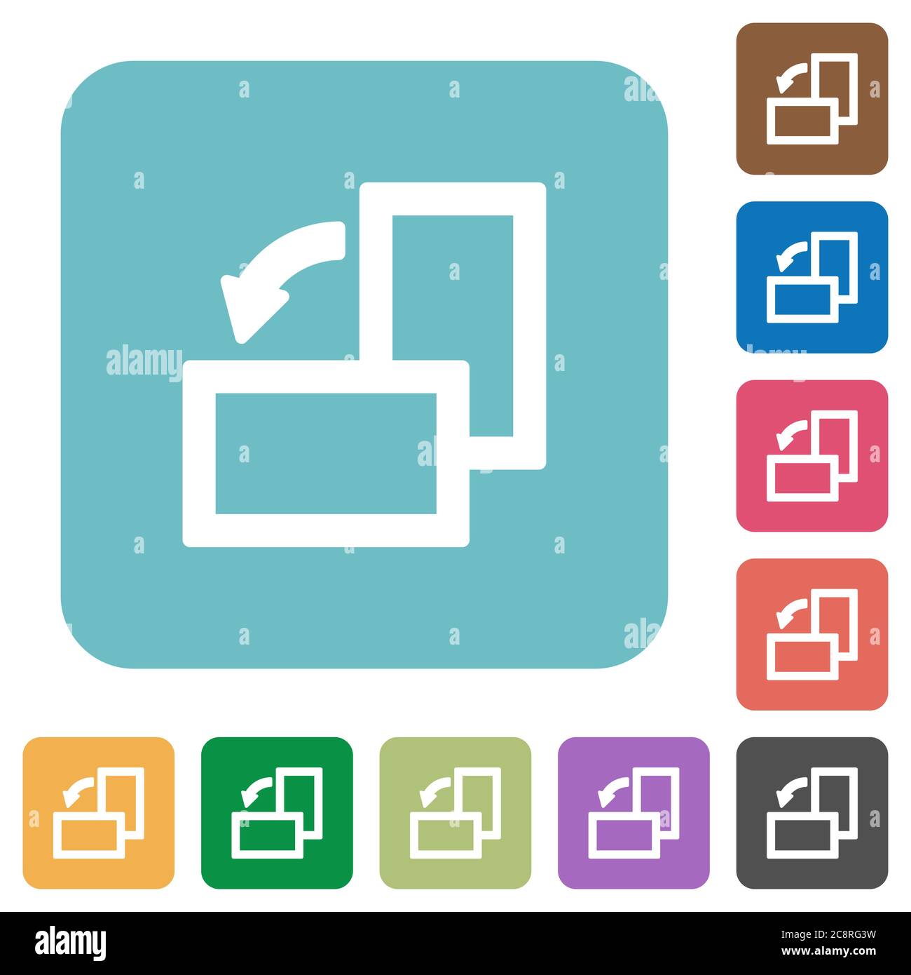 Flat rotate element left icons on rounded square color backgrounds ...