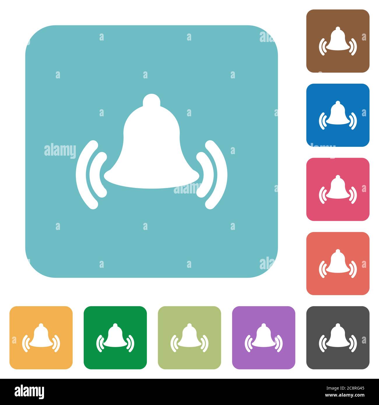 Flat ringing bell icons on rounded square color backgrounds. Stock Vector