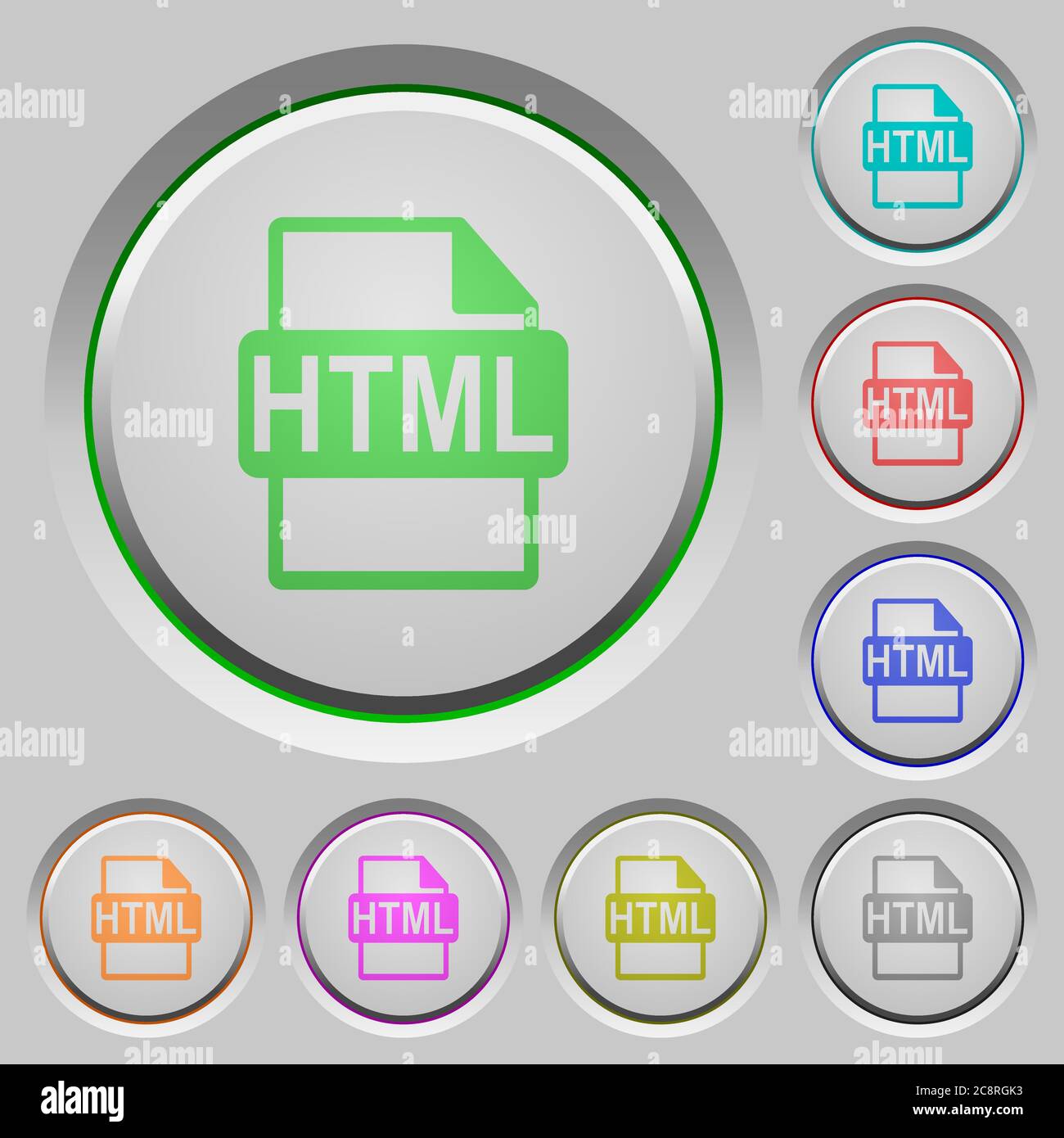 Set of color HTML file format sunk push buttons. Stock Vector