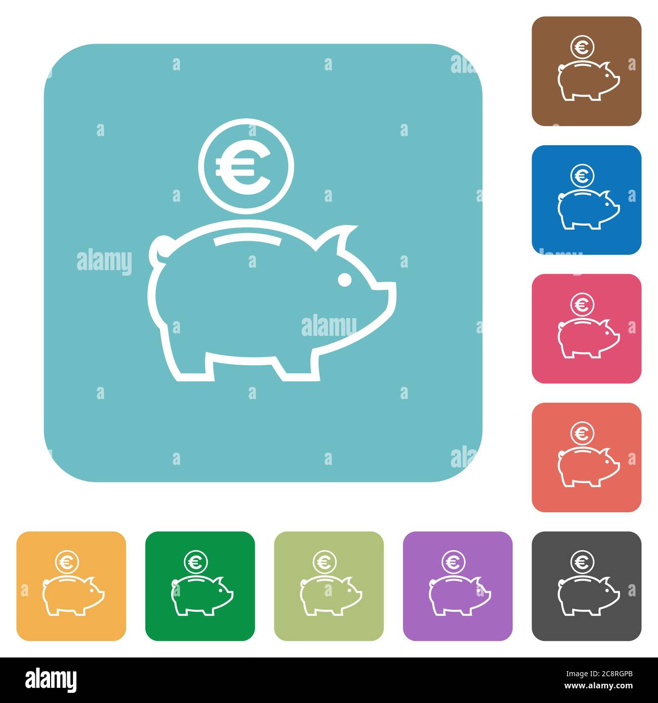 Flat Euro piggy bank icons on rounded square color backgrounds Stock ...