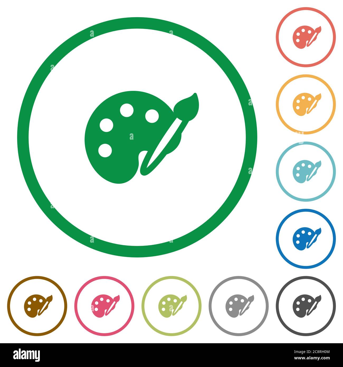 Set of paint color round outlined flat icons on white background Stock ...