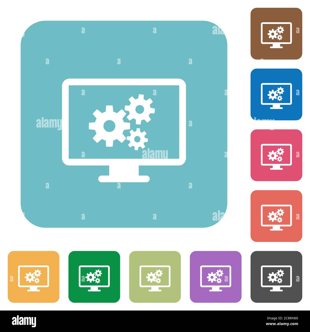 Flat screen settings icons on rounded square color backgrounds Stock ...