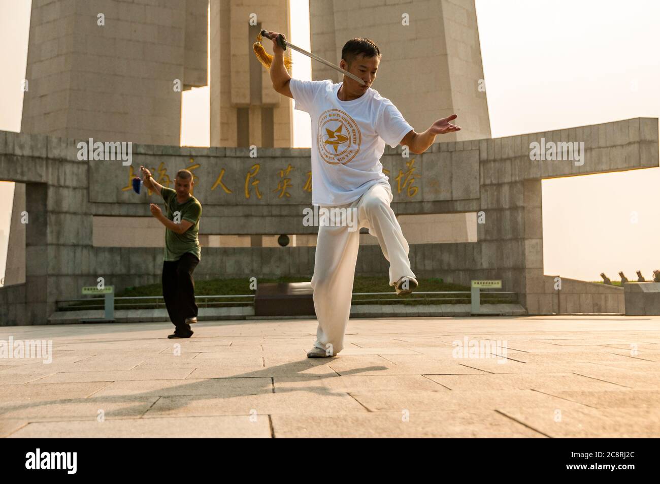 Tai chi exercises at the Monument to the People’s Heroes on Shanghai’s ...