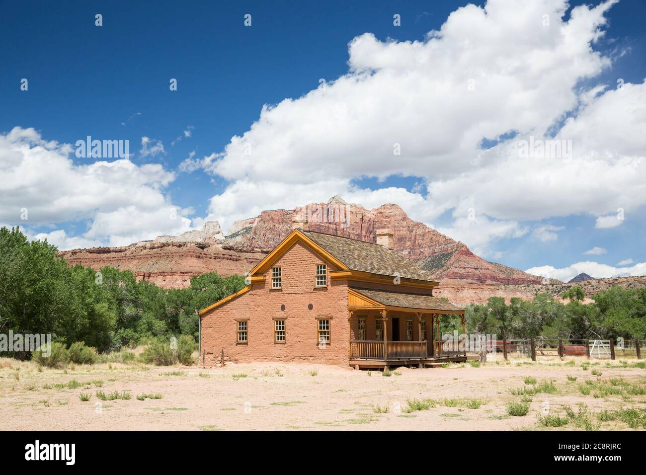 Large home from 1800's pioneer settlement in Utah Ghost Town. The building has been restored to original condition from nearly 150 years ago. Stock Photo