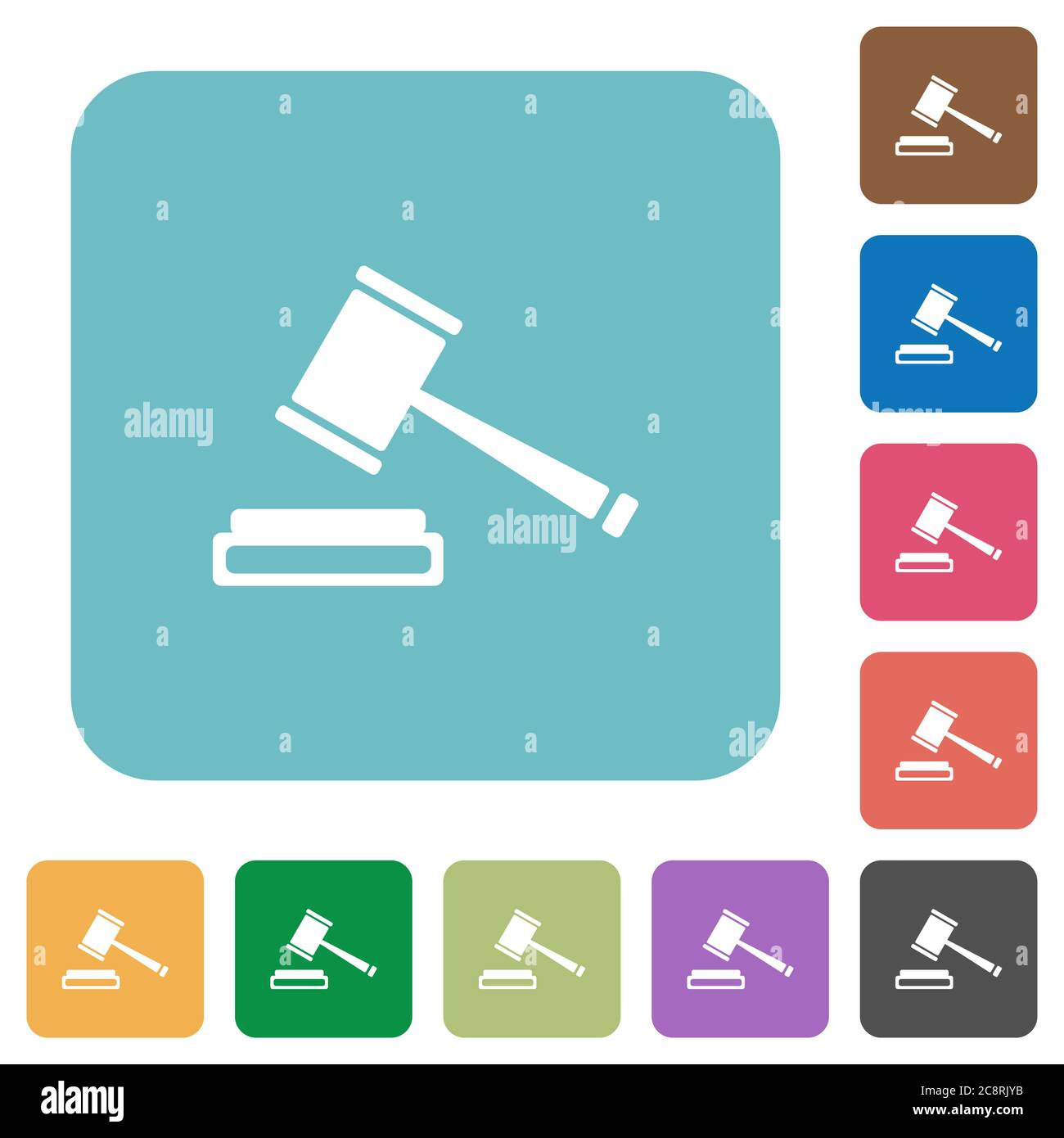 Flat auction hammer icons on rounded square color backgrounds. Stock Vector