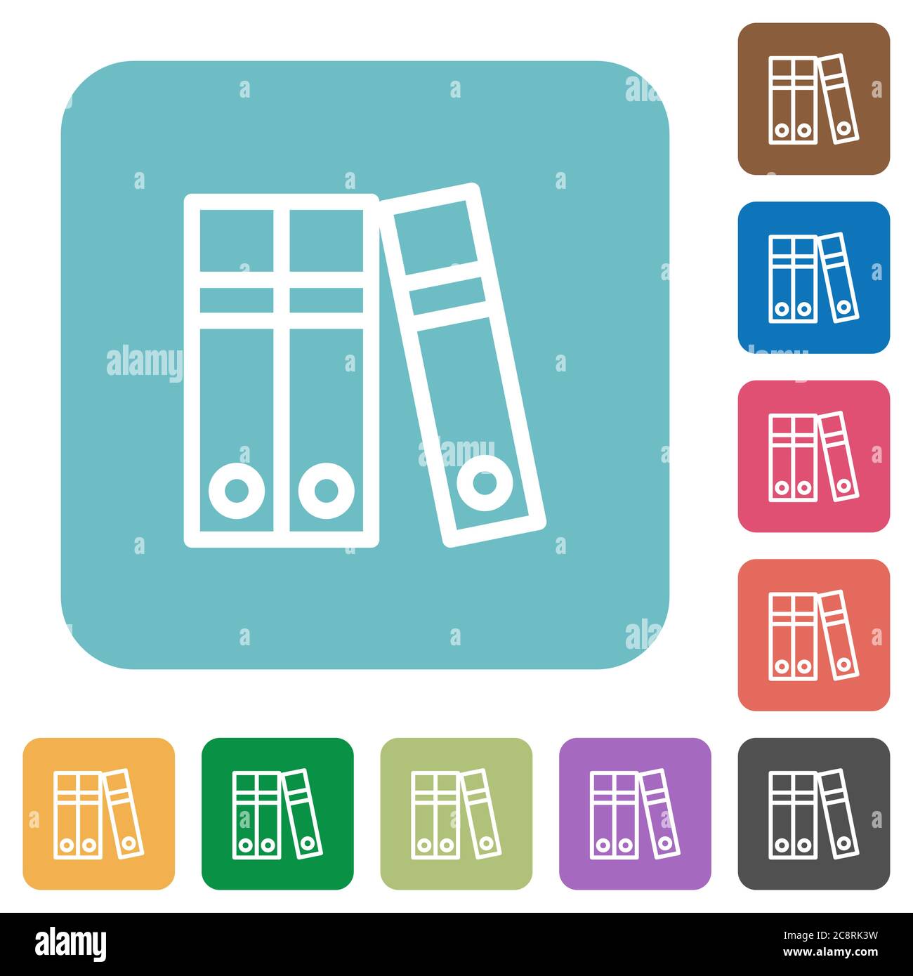 Flat document folders icons on rounded square color backgrounds. Stock Vector