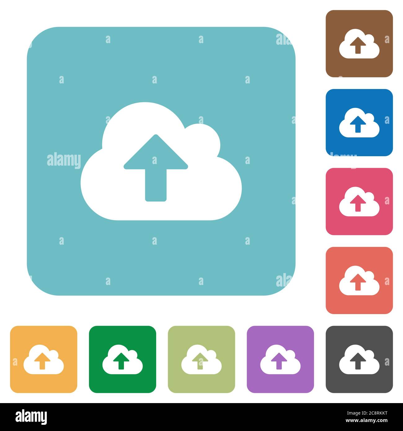Flat cloud upload icons on rounded square color backgrounds Stock ...